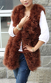 Collarless Sleeveless Ostrich Fur Office/Career/Casual Vest (More Colors)