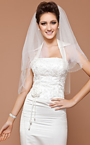 Two-tier Elbow Wedding Veil With Beaded Edge