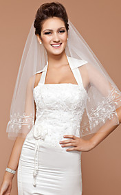 Elbow One-tier Wedding Veil With Cut Edge