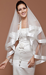 One-tier Tulle Fingertip Wedding Veil With Ribbon Edge (More Colors Available)