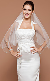 One-tier Fingertip Wedding Veil With Beaded Edge