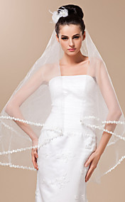 Two-tier Fingertip Wedding Veil With Lace Applique Edge