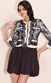 TS Contrast Color Lace Embroidery Short Blazer