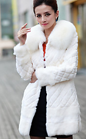 Fox Fur Collar Long Sleeve Party/Evening Rabbit Fur Coat (More Colors)