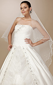 One-tier Tulle Pearl Trim Edge Waltz Length Wedding Veil With Pearls