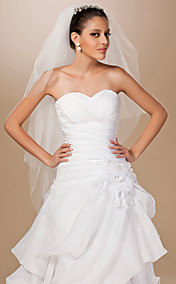Three-tier Tulle Cut Edge Fingertip Length Wedding Veil With Rhinestone