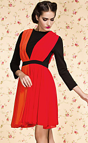 TS Contrast Color Knit Chiffon Dress