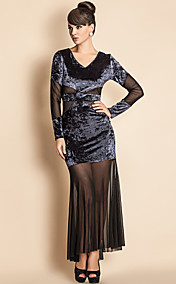 ts mesh stiksels fluwelen sexy maxi jurk