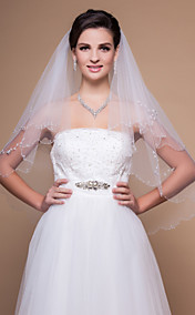 Two-tier Elbow Wedding Veil With Beaded Edge