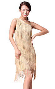 Prestatie Dancewear One-shoulder Chinlon met kwastjes Latin Dance Dress meer kleuren