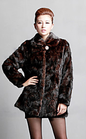 Long Sleeve Turndown Collar Mink Fur Party/Career Coat
