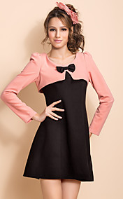 TS Contrast Color Two Piece Like Long Sleeve Dress
