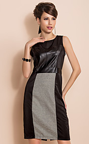 TS Slimplicity PU Patched Contrast Color Sleeveless Sheath Dress