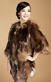 3/4 Sleeve Collarless Fox Fur Casual/Party Coat