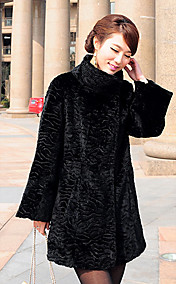 Long Sleeve Standing Collar Rex Rabbit Fur Casual/Party Coat