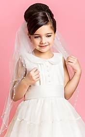 Three-tier Fingertip Wedding Flower Girl Veil With Beaded Edge