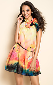 TS Bow Tie Collar Print Dress