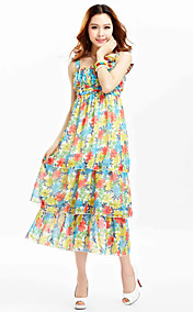 ts chiffon druk gelaagde band midi jurk