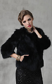 3/4 Sleeve Collarless Fox Fur Casual/Party Jacket(More Colors)