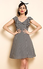 TS VINTAGE Houndstooth Chiffon Ruffle Dress