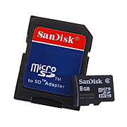  8GB SanDisk MicroSDHC Memory Card and MicroSD to SD Adapter
