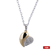  1GB Crystal Heart Shaped USB Flash Drive Necklace (Gold)