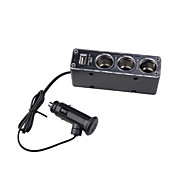  1 to 3 Car Cigarette Lighter Power Spliter With USB