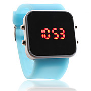  silicone, bande de femmes, d'hommes unisexes de gelée de style sport carrés miroir conduit montre-bracelet - bleu clair
