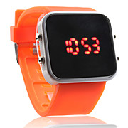  Silicone Band Women Men Unisex Jelly Sport Style Square Mirror LED Wrist Watch - Orange