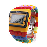  Multi-Color Block Brick Style Wrist Watch with LED Night Light - Yellow