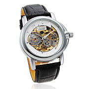  Men's Full Automatic Mechnical Movement PU Leather Wrist Watch with Hollow Engraving