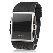  Square Silver Dial Black Silicone Band LED Wrist Watch