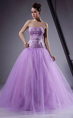 Ball Gown Sweetheart Floor-length Satin Tulle Prom/Evening Dress