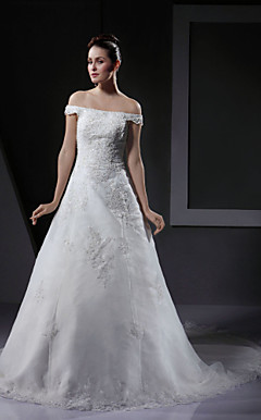 A-line / Princess Off-the-shoulder Wedding Dress With Beaded Appliques