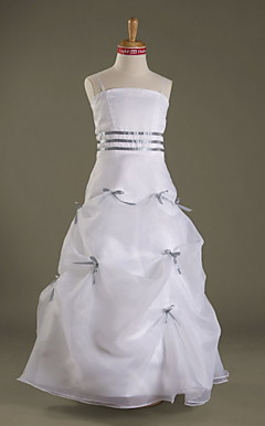 A-line Spaghetti Straps Floor-length Organza Satin Junior Bridesmaid Dress