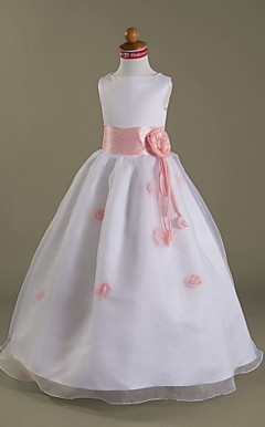 A-line Bateau Floor-length Satin Organza Flower Girl Dress