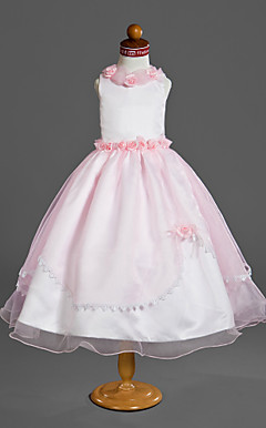Ball Gown Jewel Tea-length Organza Over Satin Flower Girl Dress
