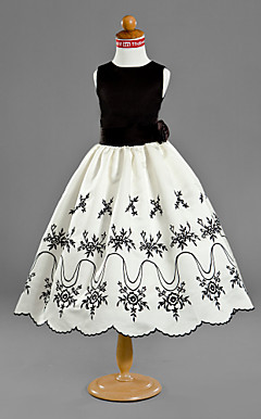 A-line Jewel Tea-length Satin Flower Girl Dress