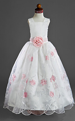 Ball Gown Square Floor-length Satin Organza Flower Girl Dress