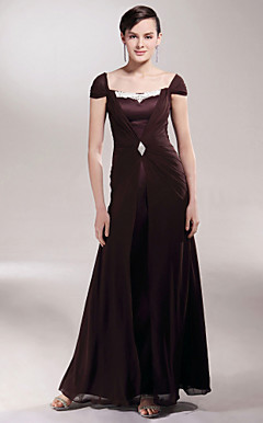 Sheath/Column Square Floor-length Satin And Chiffon Mother of the Bride Dress
