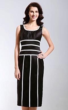 Sheath/Column Scoop Tea-length Satin Cocktail/Homecoming Dress