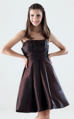 A-line Strapless Empire Knee-length Taffeta Bridesmaid/ Wedding Party Dress