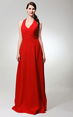 Sheath/ Column Halter Floor-length Chiffon Bridesmaid/ Wedding Party Dress