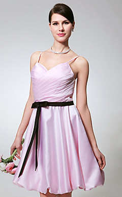 A-line Spaghetti Straps Knee-length Satin Bridesmaid/Cocktail Dress