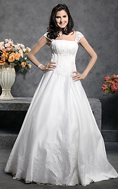 Princess Floor-length Satin Wedding Dress With Beaded Appliques
