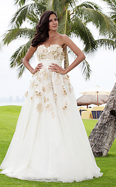 A-line Sweetheart Floor-length Tulle Satin Wedding Dress