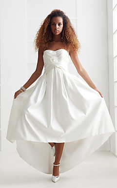A-line/Princess Sweetheart Asymmetrical Satin Wedding Dress