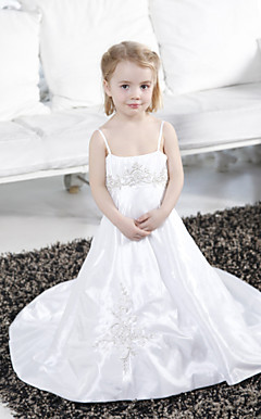 A-line Spaghetti Straps Court Train Taffeta Flower Girl Dress