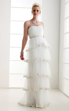 Sheath/Column Strapless Floor-length Tulle Wedding Dress
