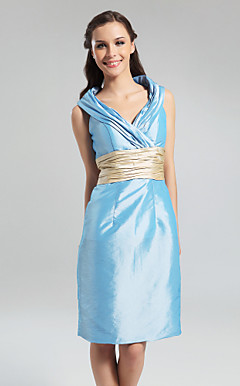 Sheath/Column V-neck Knee-length Taffeta Bridesmaid Dress